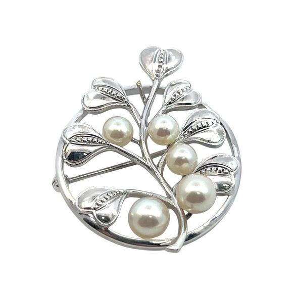 Mikimoto Estate Akoya Pearl Circular Flower Brooch Pin Sterling Silver M421 - Picture 9 of 12